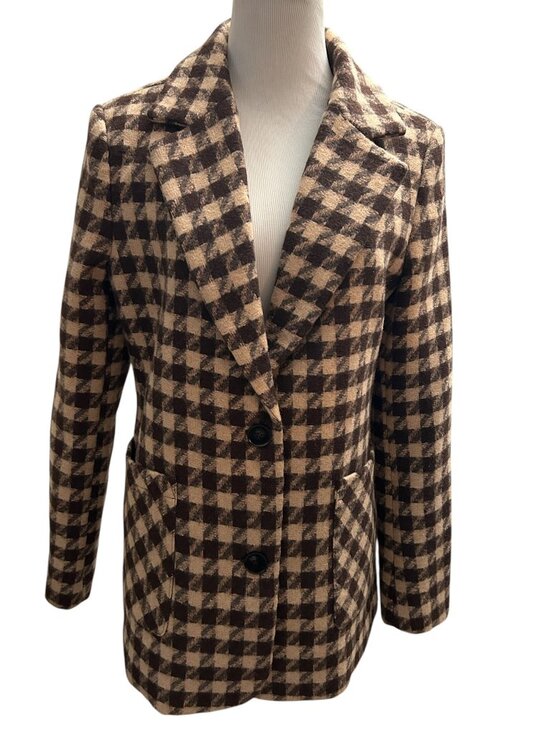 Commense Jackets & Blazers - COMMENCE Women's Size M Brown Tan Plaid Single Breasted Blazer Jacket Lined NWT